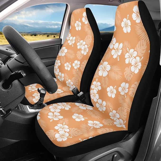 Hawaiian Florals Car Front Seat Covers for Women Set of 2 Tropical Car Seat Cover Elastic Polyester Protection Interior Accessories for Cars SUV Sedans
