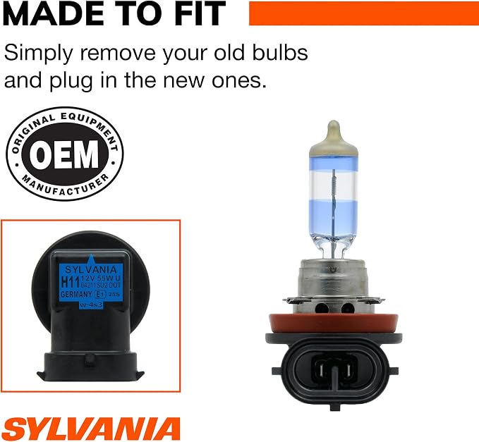SYLVANIA - H11 SilverStar Ultra - High Performance Halogen Headlight Bulb, High Beam, Low Beam and Fog Replacement Bulb, Brightest Down Road with Whiter Light, Tri-Band Technology (Contains 2 Bulbs)