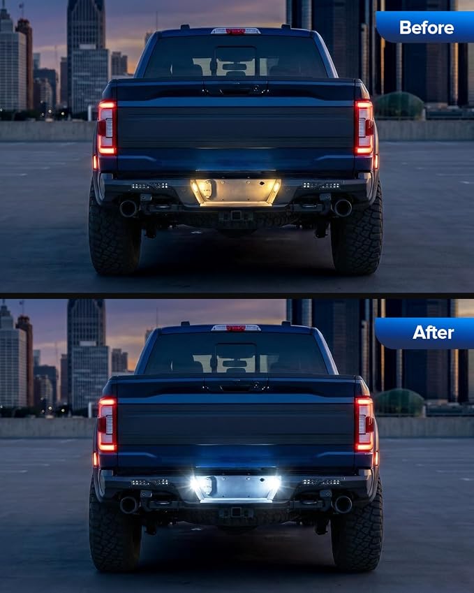 LED License Plate Lights for 2015-2025 F150 | for 2017-2025 F150 Raptor | Super Bright SMD LED | 6000K White | Rear Bumper Tag Lights | Smoked Len