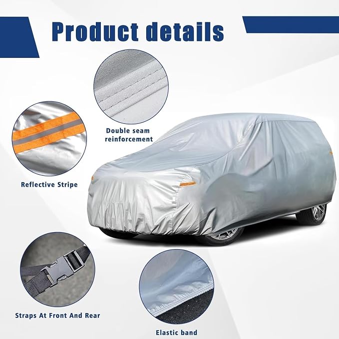 Kayme 6 Layers SUV Car Cover Custom Fit for Nissan Armada (2003-2026), Waterproof All Weather for Automobiles,Rain Sun UV Protection.Silver