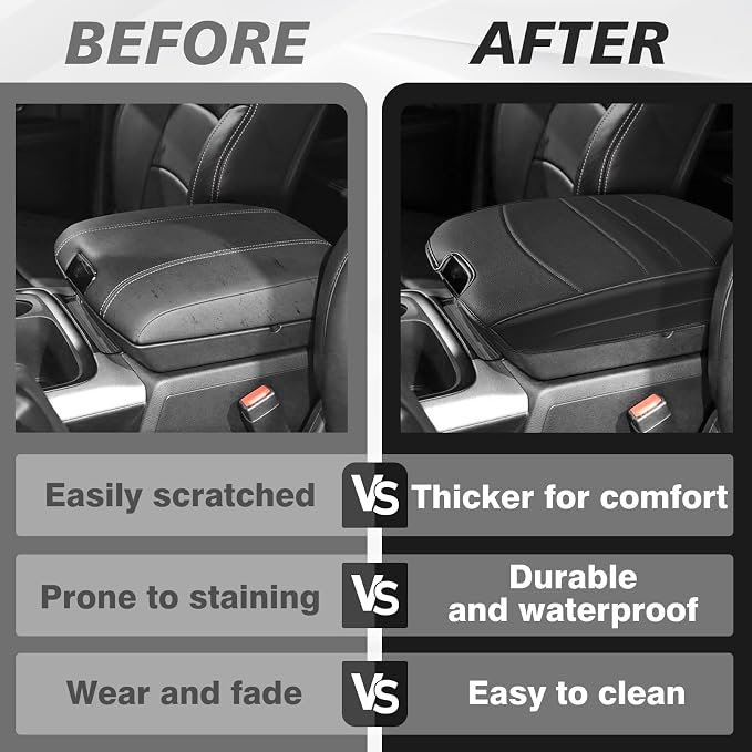 Muslogy Center Console Armrest Cover Fit for Dodge Ram1500/2500/3500 2013-2018 Accessories, Comfort Armrest Pad Console Lid Cushion Vegan Leather Regular Thick(Bucket Seat ONLY)