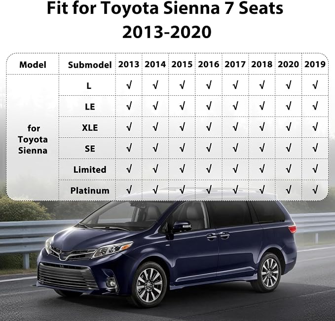 Floor Mats for Toyota Sienna 2013-2020, Custom Fit TPE Liners | All Weather Waterproof Floor Mats, Heavy Duty Anti-Slip TPE Protection, Full Set for 1st 2nd & 3rd Row Minivan