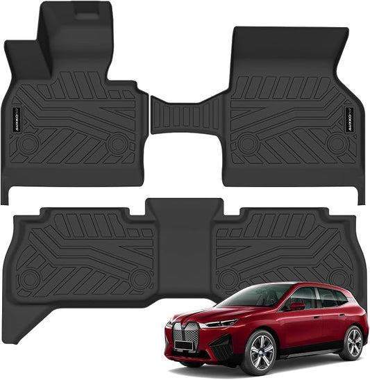 Auxko All Weather Floor Mats Fits for BMW iX 2026-2022 TPE Rubber Liners Accessoires for BMW iX All Season Guard Odorless Anti-Slip Mats for 1st & 2nd Row