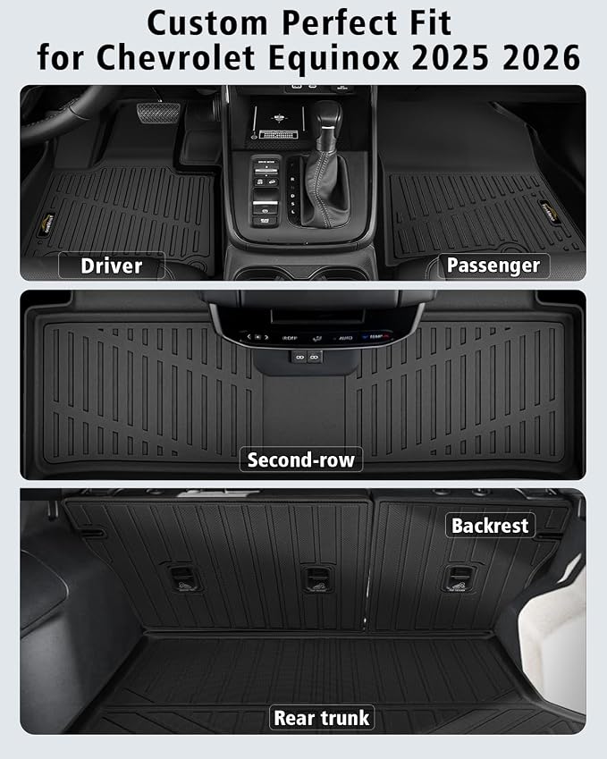 Floor Mats Custom Fit for Chevy Equinox 2025 2026 Fuel (Non EV) Trunk Mat with Backrest Mat All Weather TPE Cargo Liner Full Set for Chevrolet Equinox Accessories, Black