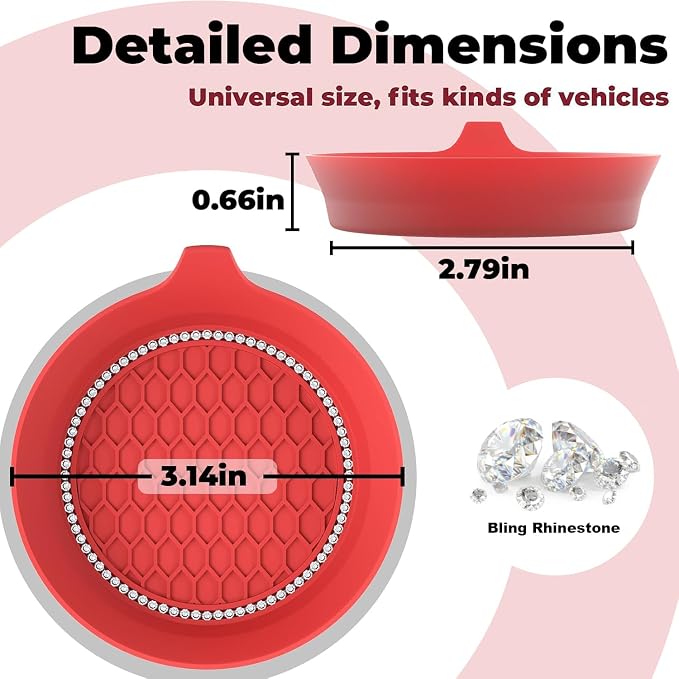 4 PCS Car Cup Coasters, Universal Cup Holder Coaster for Car Accessories, Bling CupHolders Insert for Women Non-Slip Silicone Car Cup Holder Coasters