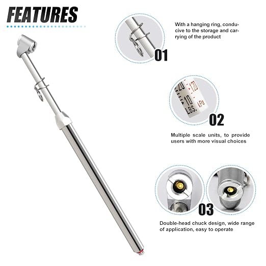 MEANLIN MEASURE Silver Double Straight Type Tire Pressure Gauge，Dual Head Air Pressure Gauge，Pressure Range 10-160 Psi(Suitable for Trucks, etc.