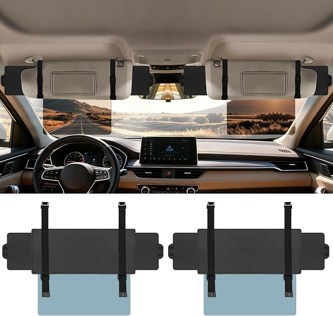 Veharvim Sun Visor Extender for Car (Polarized, UV400, PC Lens, 2 Side Sunshade), Car Visor Extender Sun Blocker, Visor Extender Attachment, Anti-Glare Sun Visor Accessory for Safe Driving (2 Pack)