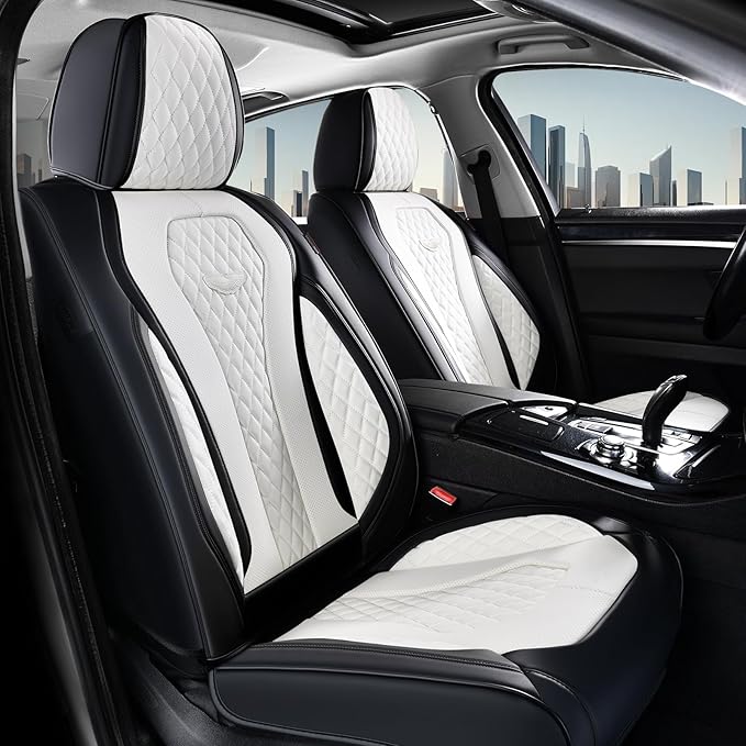 Coverado Seat Covers 2 Pack, Car Seat Covers Front Seats, White Car Seat Cover, Waterproof Car Seat Covers, Car Seat Cushion, Front Leather Seat Protector Fit for Most Cars