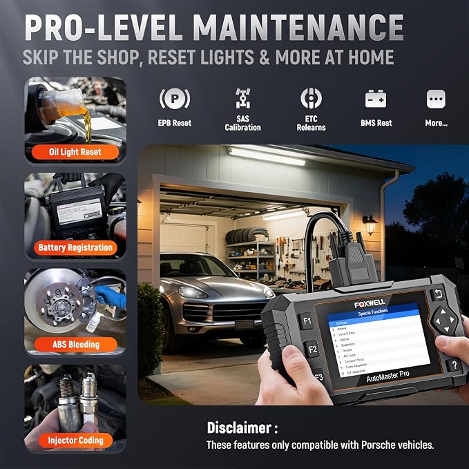FOXWELL NT510 Pro OBD2 Scanner fit for Porsche, 2-in-1 Diagnostic Tool & 12V Battery Tester, Full System Bi-Directional Control Code Reader with All Resets, Oil Reset & Battery Registration Tool