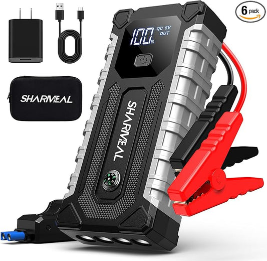 Sharmeal Car Jump Starter 6000A, Jump Starter Battery Pack for All Gas and 9.0L Diesel, 12V Portable Jump Box with LED Light