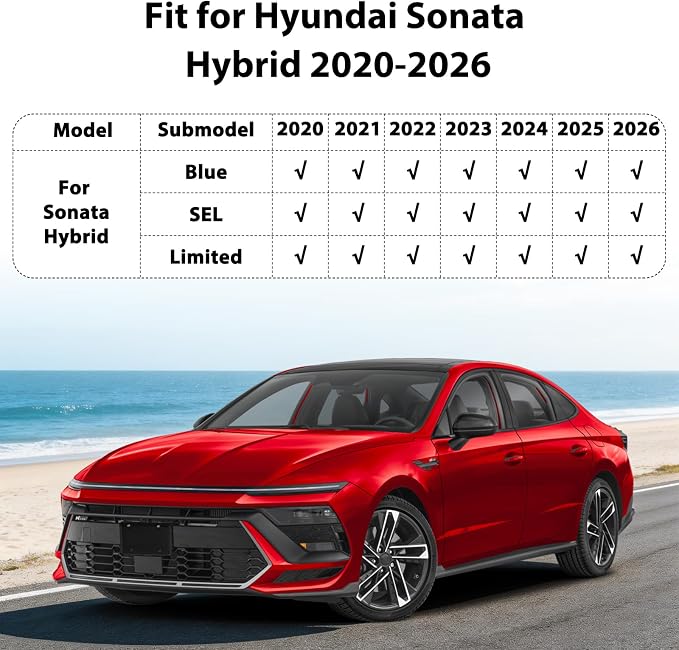 Floor Mats & Cargo Liner for Hyundai Sonata Hybrid 2020-2026 | All-Weather TPE Custom Fit Car Liners Accessories, Full Coverage for Sonata Waterproof Anti-Slip 1st & 2nd Row & Trunk Mat