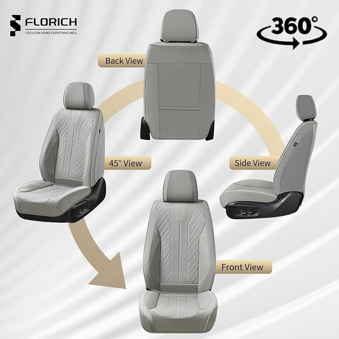 FLORICH Car Seat Covers Full Set Leather Seat Cover for Cars Full Coverage Seat Cover Waterproof Universal Seat Cover for Cars Seats Protector Cushion Universal Fit for Most Cars SUV Trucks, Gray