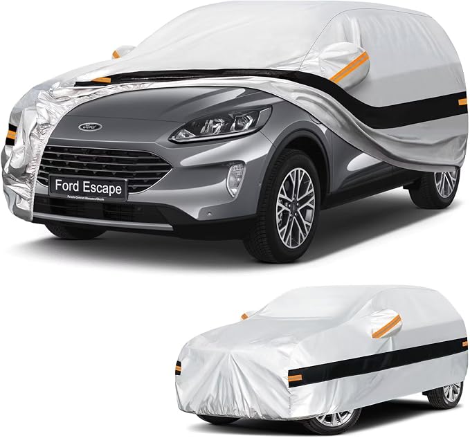 10 Layers SUV Car Cover Custom Fit for Ford Escape (2000-2026), Waterproof All Weather for Automobiles, Outdoor Full Cover Sun Dust Rain Protection with Cotton. Silver