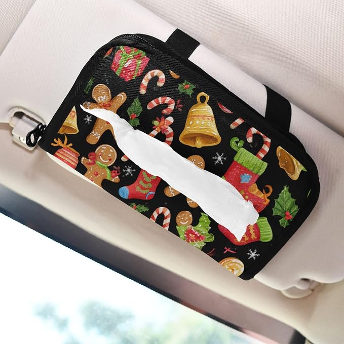 Christmas Gingerbread Men Candy Brown Car Tissue Holder Durable Napkin Holder Hanging Tissue Holders Case Car Tissues Bag for Sun Visor Seat Back Universal Auto