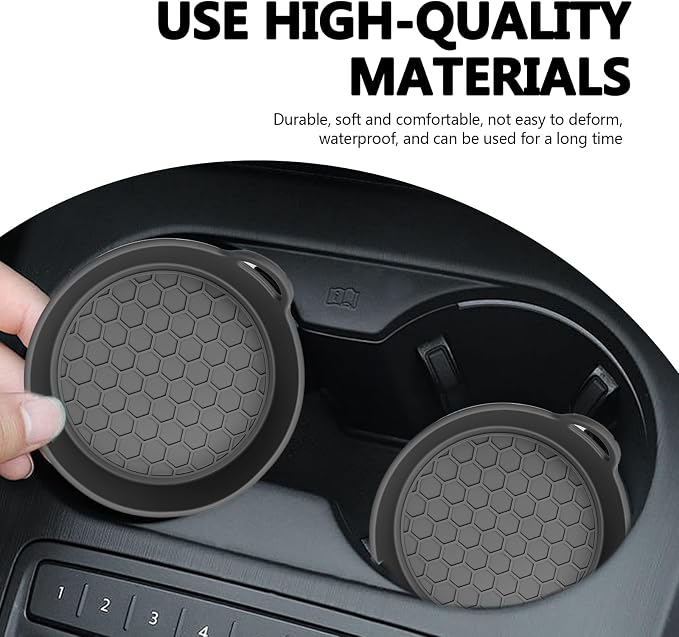 4 Pack Car Cup Holder Coaster, Universal Silicone Non-Slip Insert Pad, Waterproof Spill-Proof Drink Mat for SUV Sedan Truck, Automotive Interior Accessories(Gray)