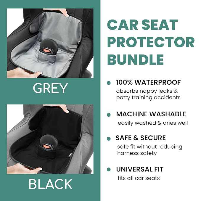 Lynmark® 2x Potty Training Car Seat Protector for Child Car Seat- Waterproof Soft Car Seat Piddle Pads for Toddlers, Baby- Travel-Friendly Washable Liner for Spills, Nappy Leak, Accident- Grey & Black
