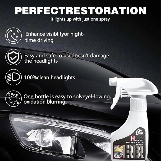 IERIBR Headlight Restoration Kit, Automotive Headlamp Restoration Fluid Kit for Oxidized and Yellowed,Car Headlight Cleaner for All Vehicles That Restores Clarity