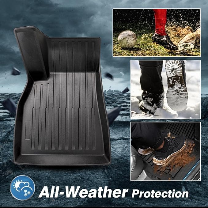 Mixsuper Model S Floor mats-Floor mat for Tesla Model S 2021 2022 2023 2024 2025,All Weather TPE Rubber Floor Liners Protection for Model S Accessories,2 Row Anti-Slip Car Mats, Black