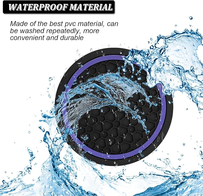Mandark 4PCS Car Cup Holder Coasters, 2.75 Inch Non-Slip Insert Water Bottle Holder Pads, Dustproof Automotive Interior Accessories Mat, Universal for Vehicles, Trucks, RVs and More (Black/Purple)