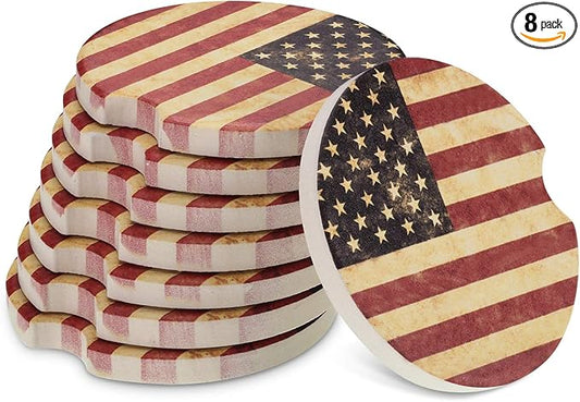 Boao 8 Packs USA Flag Car Cup Coasters Ceramic Car Coasters 2.56 Inch Stone Cupholder Absorbent Coaster Set for Drinks Cup(Red)