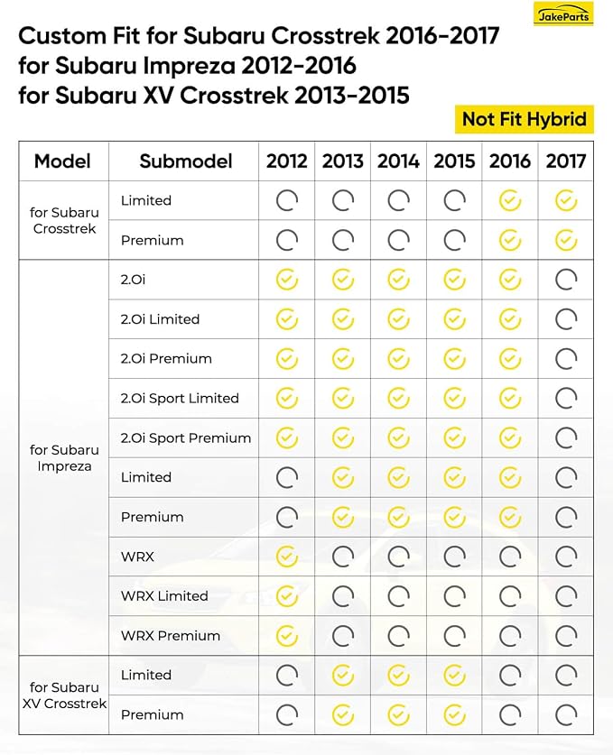 Car Floor Mats for Subaru Crosstrek 2013-2017& Impreza 2012-2017 Not Hybrid | All Weather Full Coverage Floor Liners Heavy Duty Waterproof Long-Lasting Crosstrek/Impreza Accessories TPE Rubber Carpet