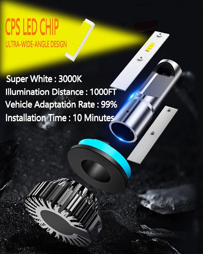 SEALIGHT H11 H16 H8 LED Fog Light Bulbs Yellow, 14000LM H8 H16 H11 Fog Light Bulb, 600% Brightness Upgrade 3000K Amber Yellow Light, 12 CSP Chips, Plug-and-Play, Pack of 2