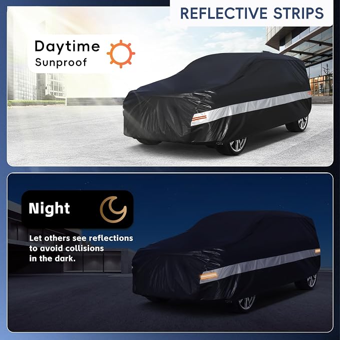 10 Layers SUV Car Cover Custom Fit for Chevy Tahoe (2007-2026) Waterproof All Weather for Automobiles, Outdoor Full Cover Sun UV Rain Protection with Cotton.Black