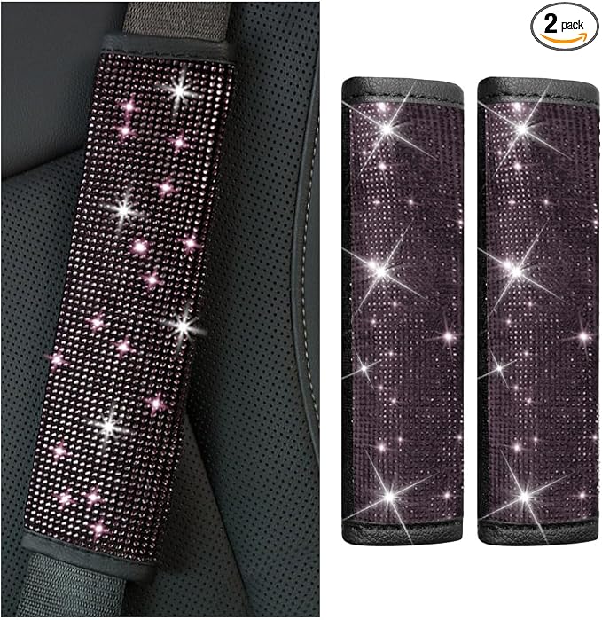 GLSOWEE 2PCS Bling Car Seat Belt Shoulder Pads for Women, Pink Diamond | Bling Rhinestones Seat Belt Covers, Car Seatbelt Strap Pad with Crystal Diamond, Car Interior Accessories for Car SUV
