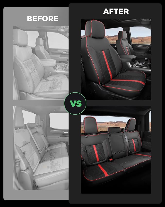 Custom Fit Seat Covers for 2019-2026 Sierra/Silverado 1500 CrewCab | Fits 2500/3500HD 2020-2026, with Rear Armrest/Seatback Storage, Faux leather, Waterproof, Scratch-resistant, Easy-clean