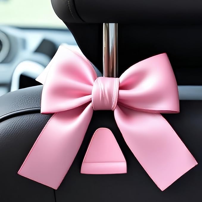 2-Pack Car Purse Hooks for Hanging Purses and Bags, Cute Bow car seat headrest Hooks for Hanging car Purse Hooks. (Barbie Pink)