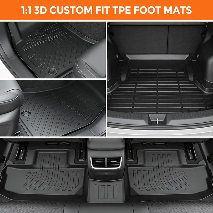 Floor Mats for Dodge Challenger RWD 2015-2023 | (Not for 3.6L V6 Engine Models or AWD),TPE All Weather Protection, Waterproof Black (Two-Row Floor Mats & Cargo Liner)