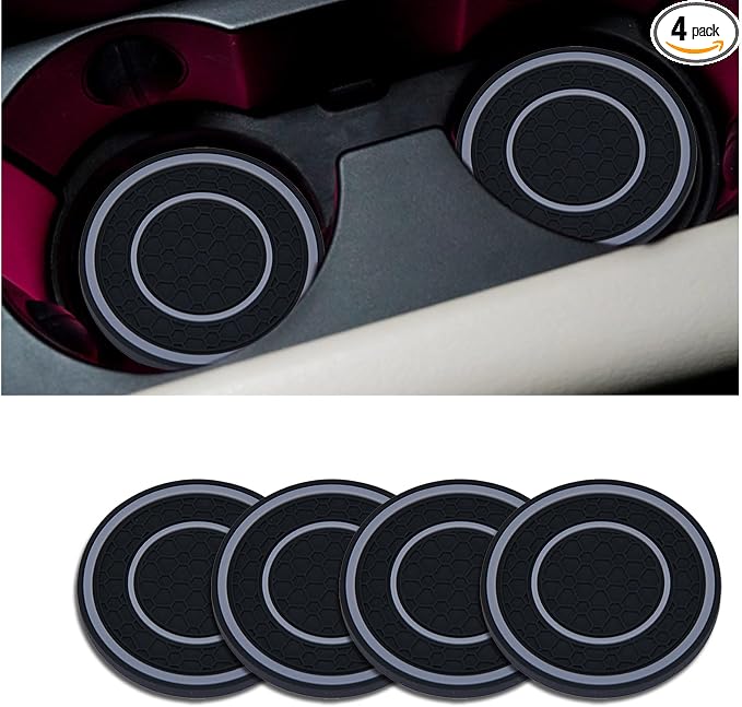 4 Pack Car Coasters for Cup Holder, 2.75 Inch Universal Auto Waterproof Coasters Silicon Insulation Cup Mats,No-Slip Anti Dust Insert Coaster for Woman Man, Suit for Vehicle Interior (Black/Gray)