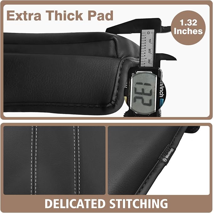 Muslogy Center Console Armrest Cover Fit for Honda Pilot 2023-2026, 2024-2026 Ridgeline/Passport Accessories, Comfort Armrest Pad Console Lid Cushion Vegan Leather 1-Inch Extra Thick