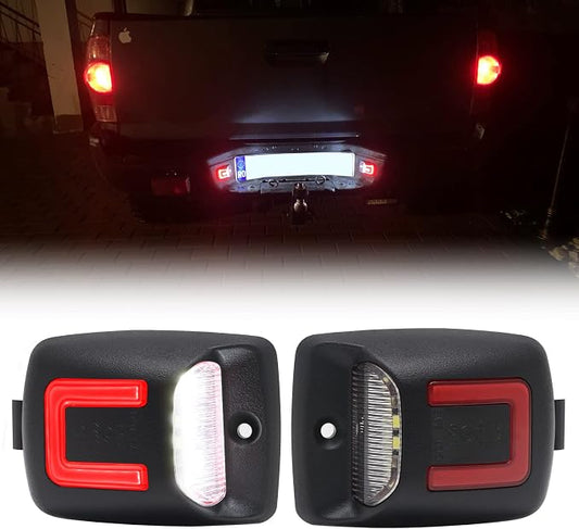 R&F Auto Red OLED Neon Tube LED License Plate Light Replacement for Tacoma 2005-2015 / Tundra 2000-2013 Pickup Truck Tag Lamp 6000K Diamond White 2-Pieces Tag Lights Smoked Lens