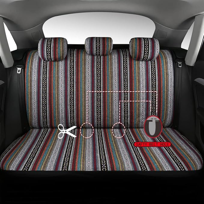Baja Saddle Blanket Car Seat Covers 9PCS Full Set, Breathable and Washable Striped Woven Automotive Vehicle Seat Cover, Universal Seat Cover for Sedan, SUV, Truck, Airbag Compatible