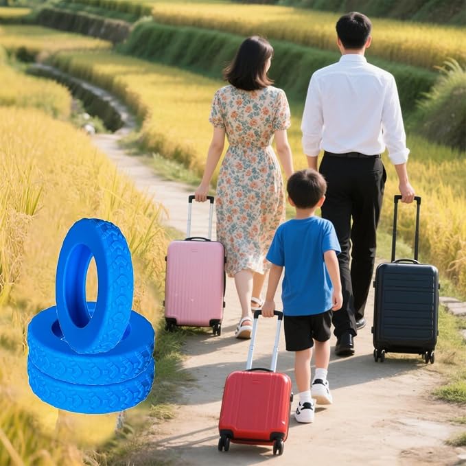 16 Pcs Luggage Wheel Covers, Anti-Noise, Fits 2-2.4" Spinners, Blue | Widened & Thickened Silicone, Anti-Noise & Scratch-Proof, Fits 2-2.4" Carry-On Luggage Wheels, Easy Slip-On
