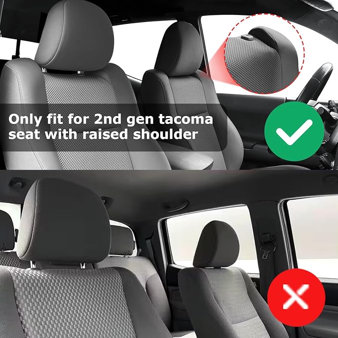 Carlimeki Leather Seat Covers Custom Fit for Tacoma Gen 2nd (2005-2015) | For Double & Crew Cab only - Fits Base, PreRunner, TRD Pro - Fully Covered - Fit Like a Glove