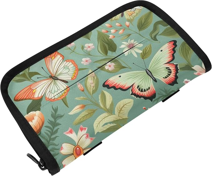 Car Visor Tissue Holder Mask Holder for Car, Car Tissue Box Sun Visor Napkin Holder Car Visor Accessories Adjustable Straps Reusable Durable Easy to Install Sage Green Butterfly Flowers