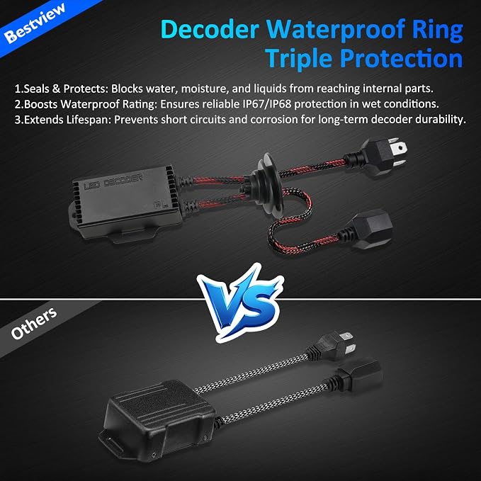 H4 9003 LED Canbus Decoder: 2PCS H4 9003 Anti Flicker Harness/Load Resistor with Waterproof Rubber Ring for Led Headlight Bulb, Canbus Decoders Error Free, LED Warning Canceller Resistor Adapter