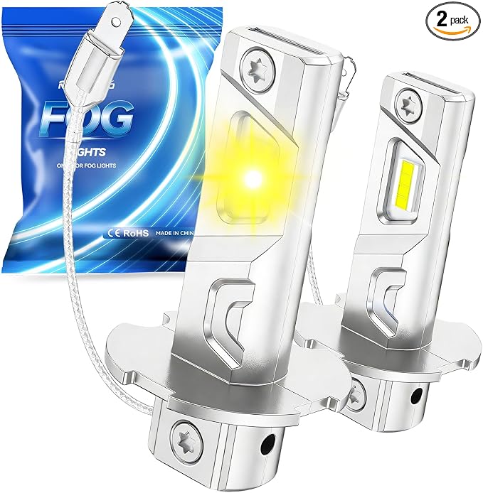 Marsauto H3 LED Bulb Yellow, 12,000LM Super Bright H3 Yellow LED Fog Light Bulbs, 6000K Cool White Fit for Fog Lights & DRL, Plug-Play Canbus Ready, Pack of 2