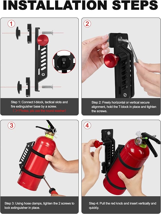 ZIDIYORUO MOLLE Panel Fire Extinguisher Mount Fits 1“-2" Panle Slot Holes | Quick Release Car Fire Extinguisher Bracket with Adjustable 4 Clamps for Vehicles Trucks Jeeps MOLLE Panle Accessories