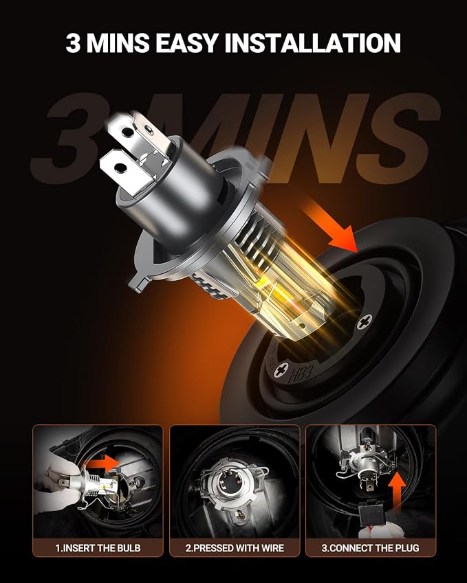 SEALIGHT H4/9003 LED Bulb, 1200% 70000LM Super Brighter than Origin, 6500K White Canbus Ready, IP68 25000RPM Cooling Fan with 80000Hrs Lifespan, 3Mins Fast Installation, 2 Pack