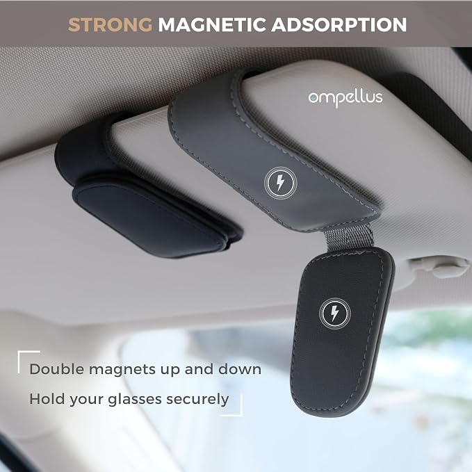 2 Pack Magnetic Leather Sunglass Holder, Eyeglass Hanger Clip for Car Sun Visor, Suitable for Different Size Eyeglasses (Beige, 2 Pack)