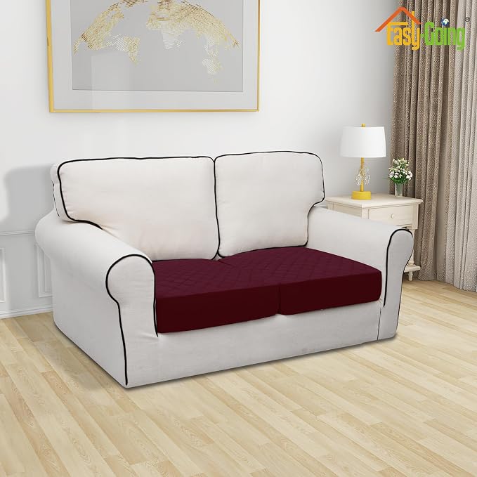 Easy-Going Waterproof Loveseat Cushion Covers, Non-Slip Leakproof Sofa Seat Cushion Slipcovers, Quilted and Stretch Furniture Protector for Dogs, Pets (2-Piece Loveseat Cushion, Wine)