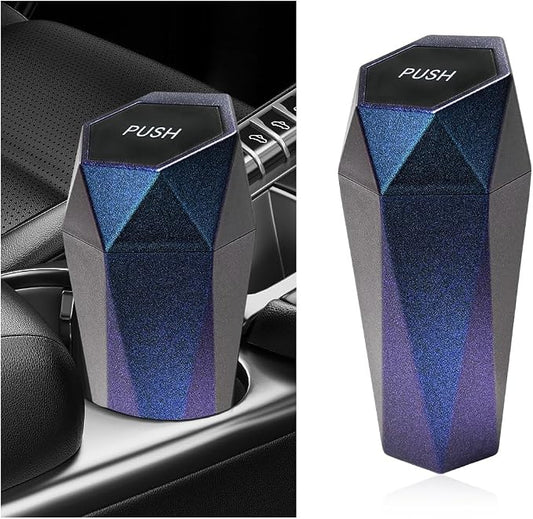 Car Trash Can with Lid, Diamond Design Leakproof Vehicle Cup Holder Garbage Can, Waterproof Trash Bin Mini Portable Garbage Organizer for Cars Homes Offices Bedrooms (Blue & Purple)