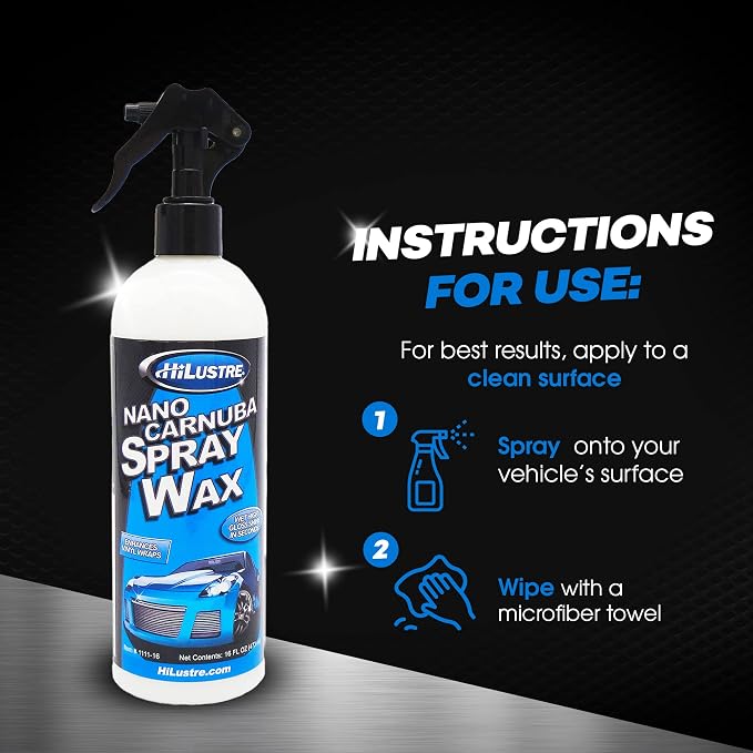 Nano Carnauba Spray Wax, Instant Shine Car Wax to Seal & Maintain Paint UV-Blocking, Hydrophobic Car Detailer Wax, Streak-Free and Safe for All Surfaces, Piña Colada Scent, 16 oz