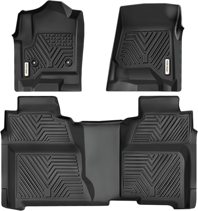 YITAMOTOR Floor Mats Fit 2014-2018 Chevy Silverado/GMC Sierra 1500 Crew Cab | Fit 2015-2019 Chevy Silverado / GMC Sierra 2500HD/3500HD Crew Cab, Custom Fit TPE All Weather Protection, 1st & 2nd Row