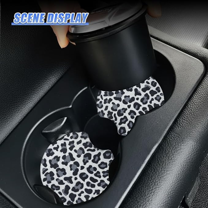 2PCS Leopard Print Car Cup Holder Coasters, 2.77'' Non-Slip & Shockproof Automotive Interior Drink Cup Mat, Universal Vehicle Insert Coaster Decoration Accessories for Women Girl (No.1)