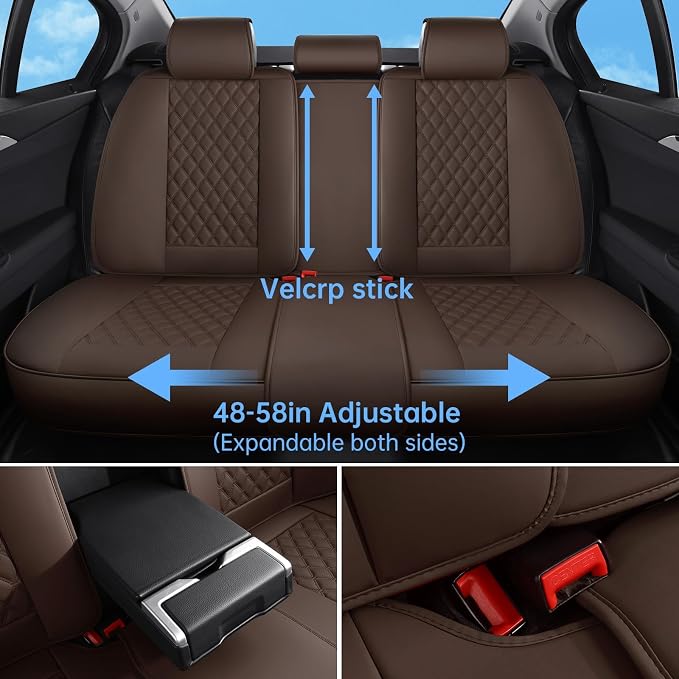 Car Seat Covers Full Set,5 Seat Leather Seat Covers for Cars,Front Seats and Back Seat Cover,Waterproof Car Seat Cushion Protectors,Universal Fit for Most Cars SUV Trucks (Brown, Full Set)