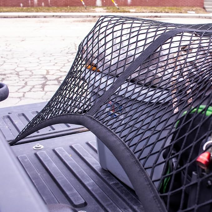 Highly Elastic Cargo Net, Simple Truck Bed Cargo Mesh Organizer, Suitable for 5ft - 6ft Standard Bed Trucks, 4'x4' Stretches to 7'x7' (Double Layer)